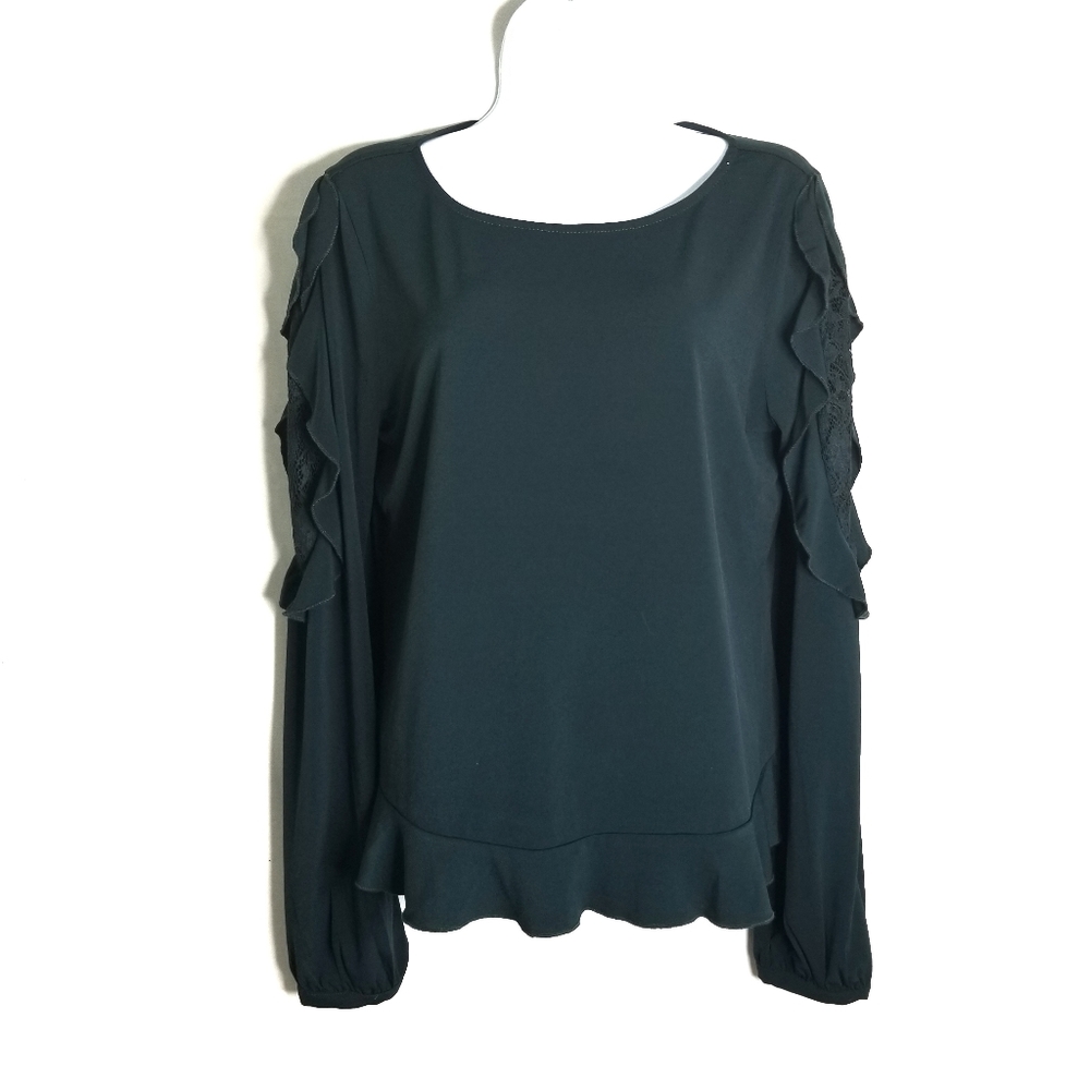 Cupio Teal long sleeve flutter/lace blouse